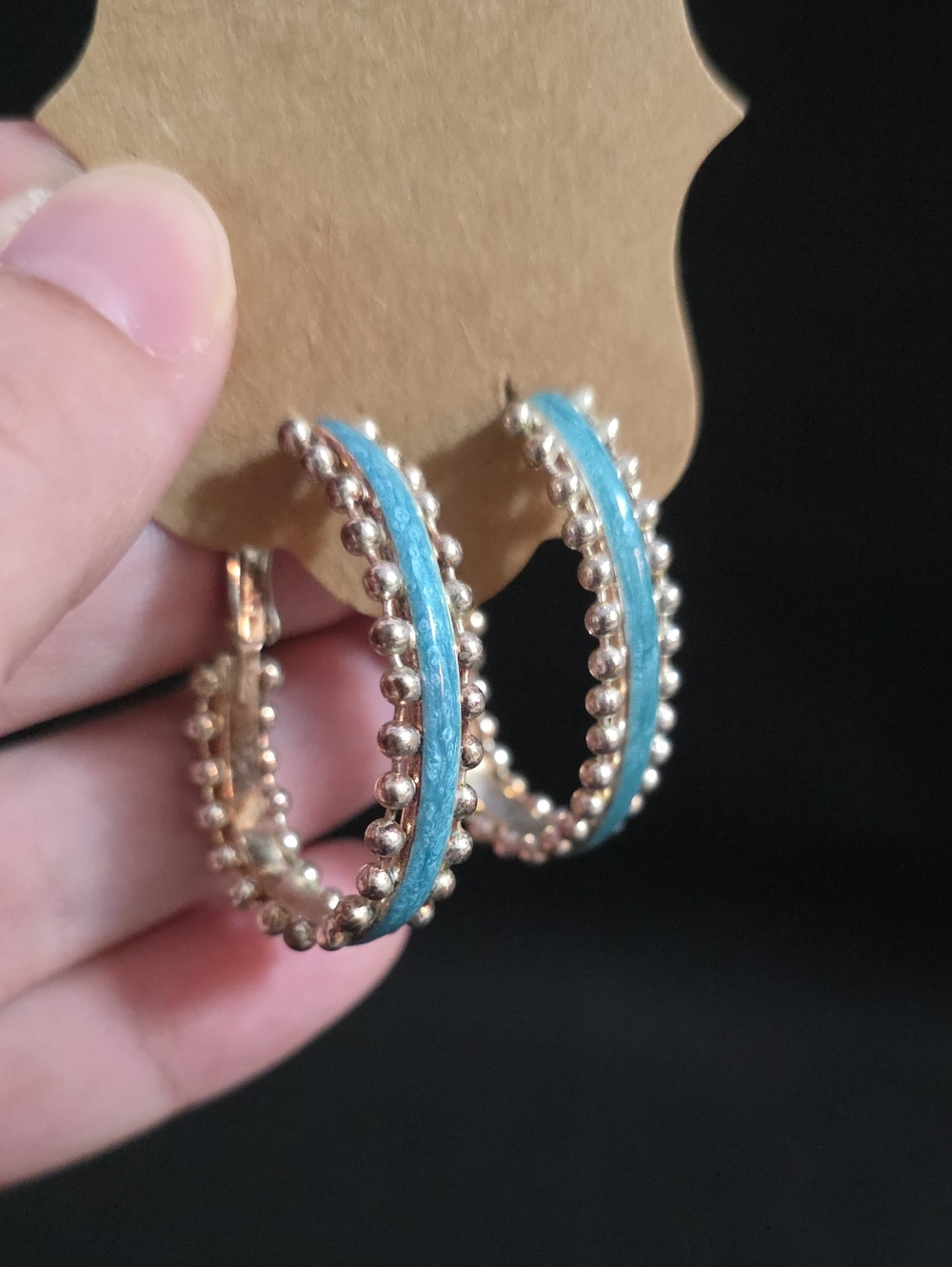 Turquoise Blue Beaded Hoop Earrings - Women Jewelry